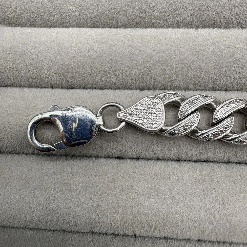 Men's Diamond Cuban Link Bracelet Sterling Silver .925 7